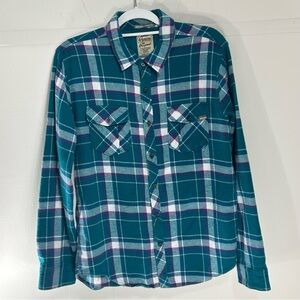 44mm Legendary Goods Men's Teal and Purple Plaid Casual Lon Sleeve Button Shirt